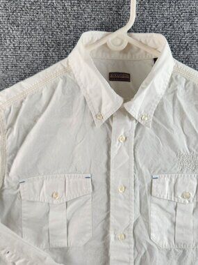 Napapijri Large White Long Sleeve Button Up Shirt Norway Flag NPR Embroidery Men